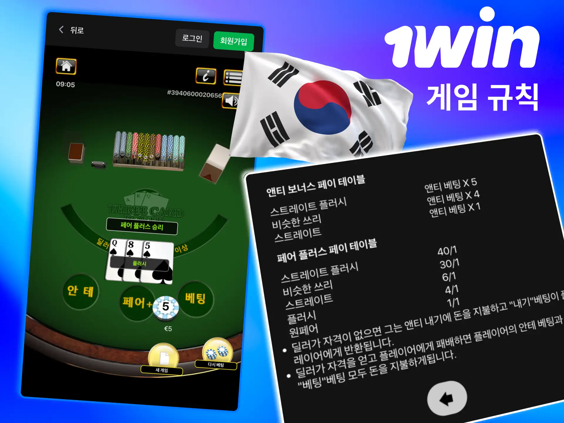 카드 조합과 베팅 라운드 설명하는 1win 포커 규칙.